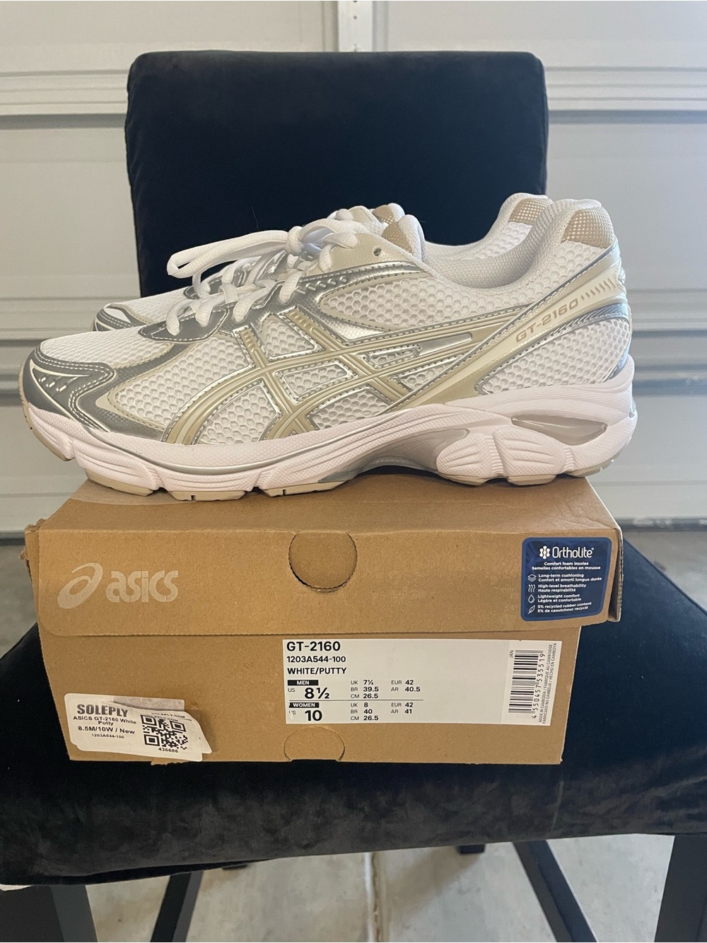 ASICS GT-2160 WHITE PUDDY White/Silver Running Shoes size 8.5 men’s/10 women’s